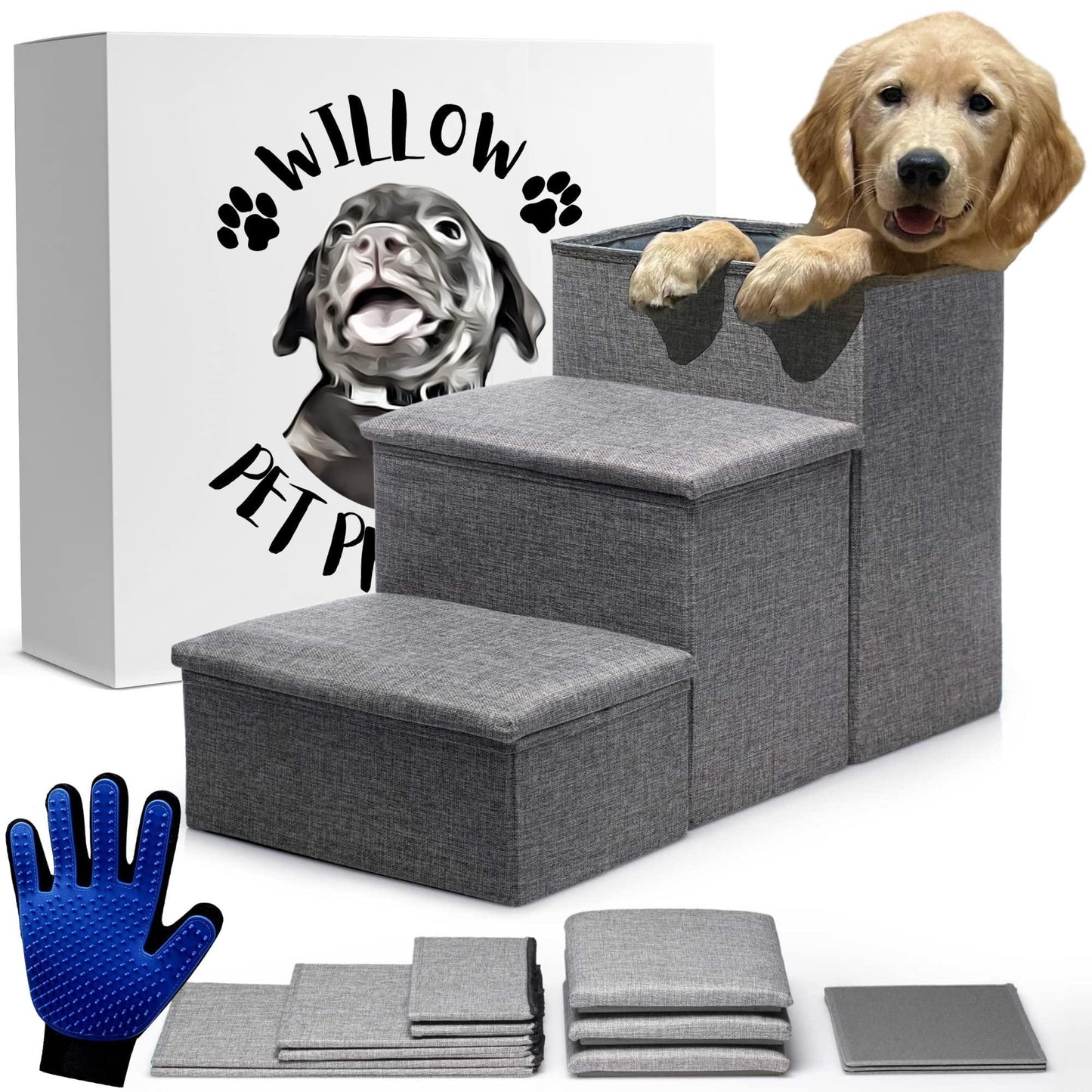 Foldable Dog Stairs for High Beds with Storage