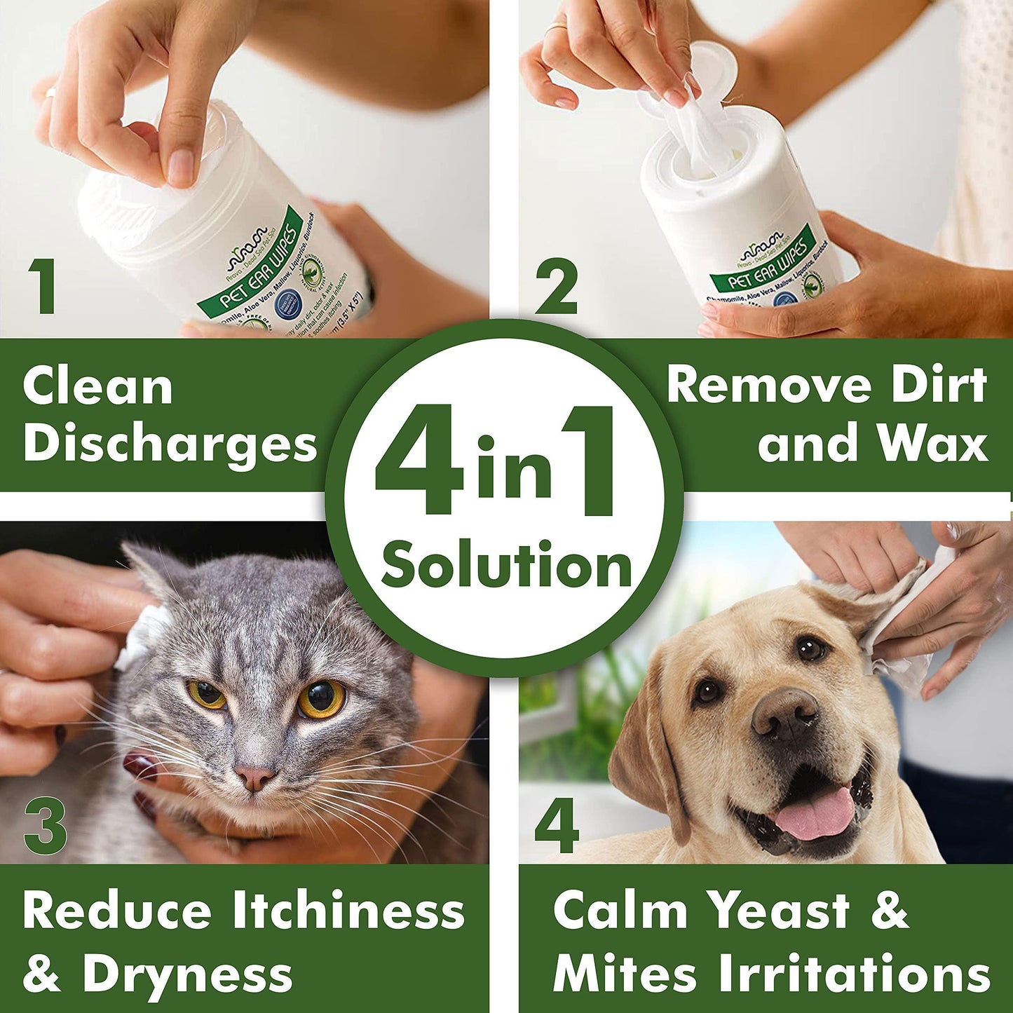 Ear Cleaner Wipes for Dogs Cats Puppies & Kittens